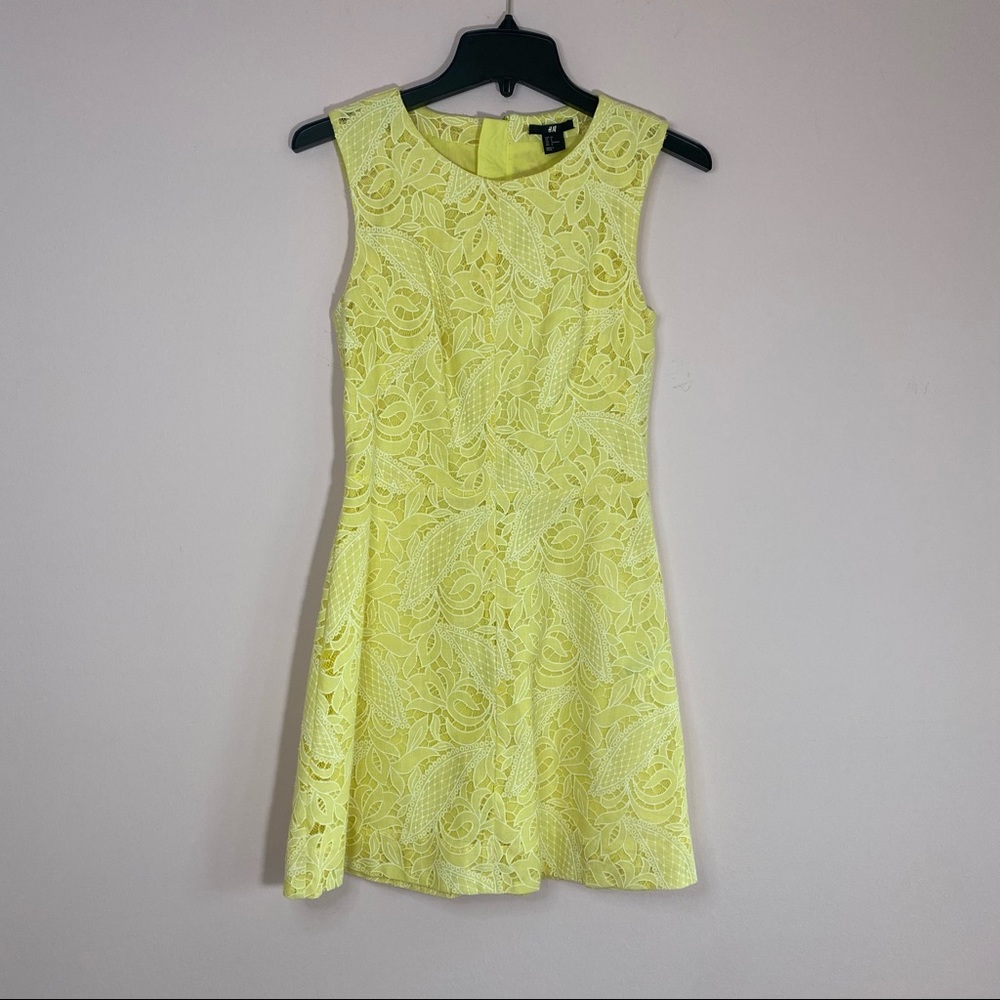 H&M A-line Yellow Lace Summer Mini Dress size 6